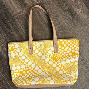 KATE LANDRY Women’s Tote Bag 12X6X13.5 Yellow & White